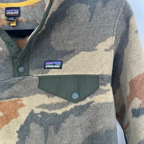 Patagonia Kids Lightweight Synchilla Snap-T Pullover Green Camo Size Large EUC - Picture 7 of 9